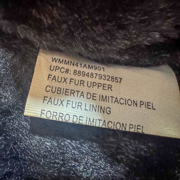 Madden NYC Black Faux Fur Crossband Slippers with Logo Elastic Strap Size 7 - Picture 5 of 7